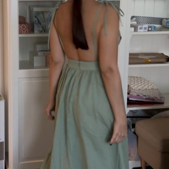Sage Green Tie-Strap Midi Dress - Picture 2 of 5